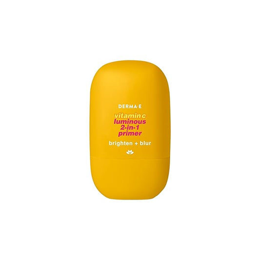 DERMA E Face Primer, Vitamin C Luminous 2-in-1 Brighten & Blur Primer, 1 Fl Oz, Stabilized Vitamin C, Hyaluronic Acid & Aloe Vera, Blurs Appearance of Pores, Wear Under Makeup for All Day Hold