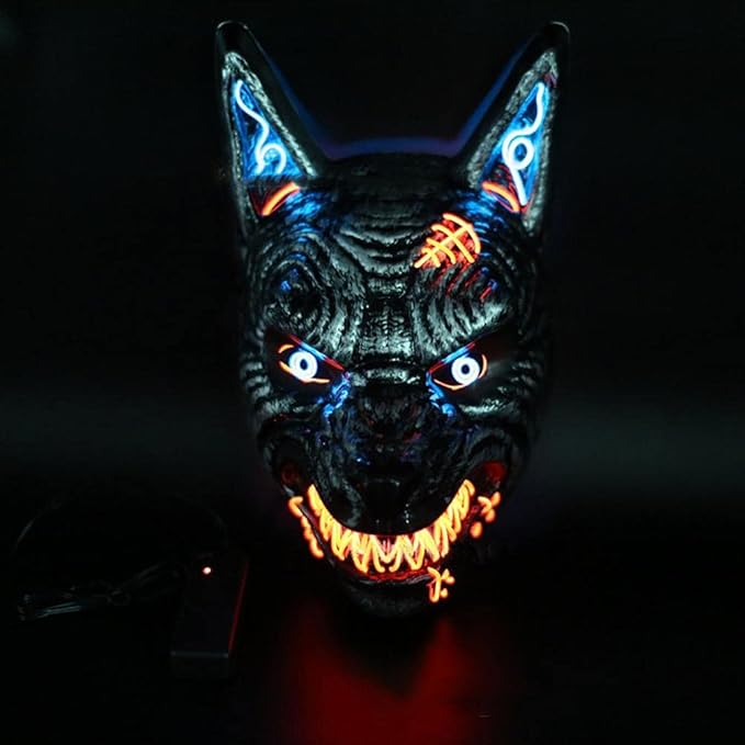 LED Luminous Wolf Head Cover, Scary Halloween Face Mask with 3 Light Modes, for Cosplay Party Carnival Christmas Costume