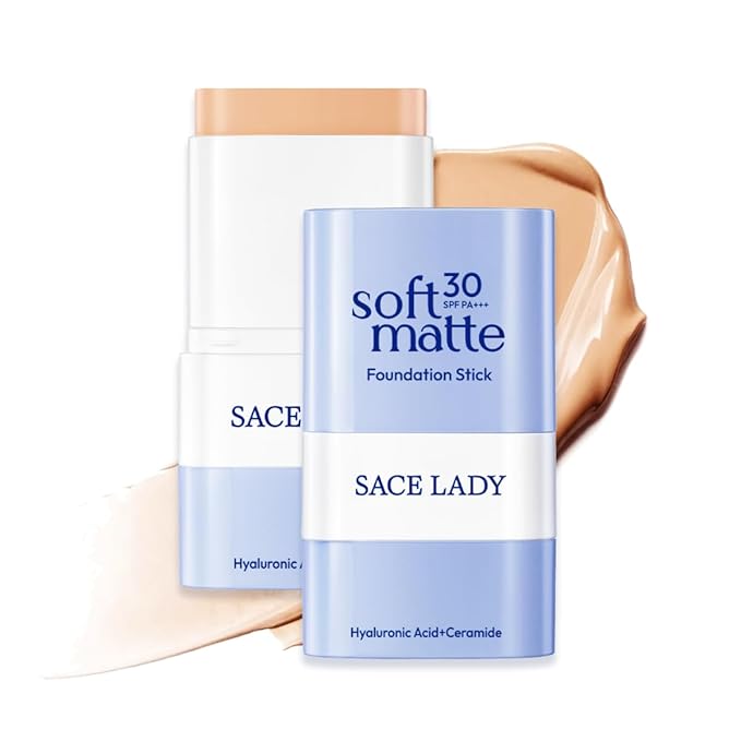 SACE LADY Foundation Stick, Medium to Full Coverage Foundation Makeup with Built-in Brush, Soft Matte Face Make Up Base with SPF 30 for Women, 0.4Oz (04#)