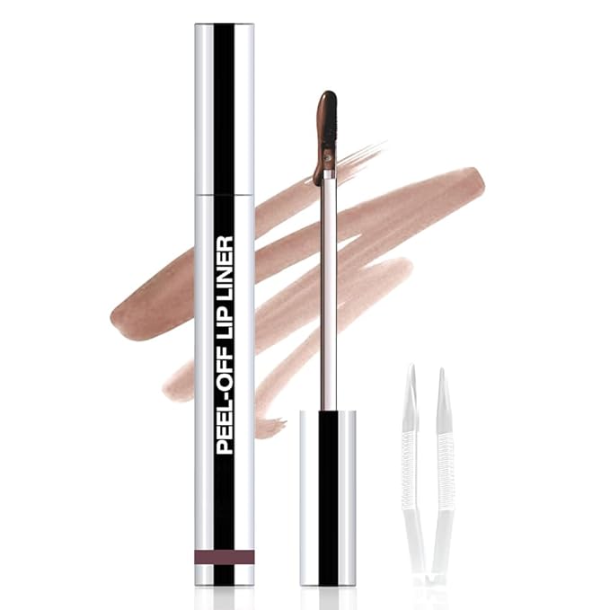 JUAAZIN Matte Lip Stain Peel Off Lip liner with Tweezer, Dark Brown Peel Off Lip Stain, Long Lasting Waterproof Lipstick Lip Gloss Tattoo, Transfer-proof for All Skin Types, 0.12 fl oz 05#