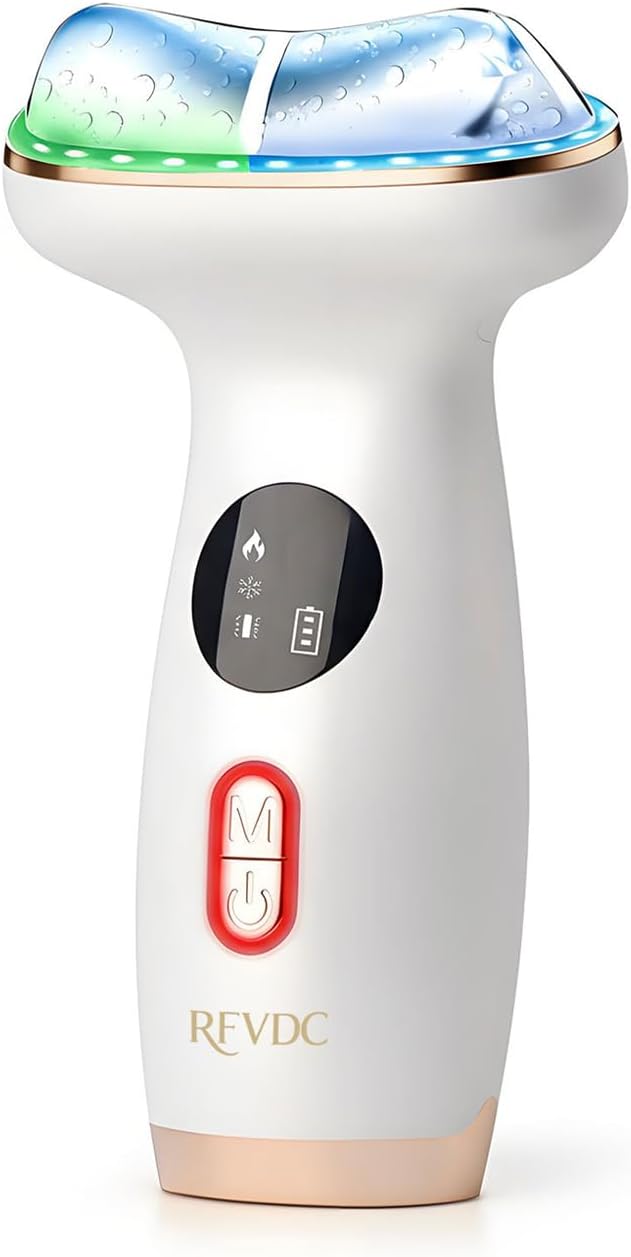 Cold Heat Facial Massager for Face Neck Tightening Lifting Depuffing,7-in-1 Red Light Therapy Sculptor Tool& Depuffer Wand,Cooling LED Electric gua sha Lift Device,Reduce Forehead Frown Smile Lines