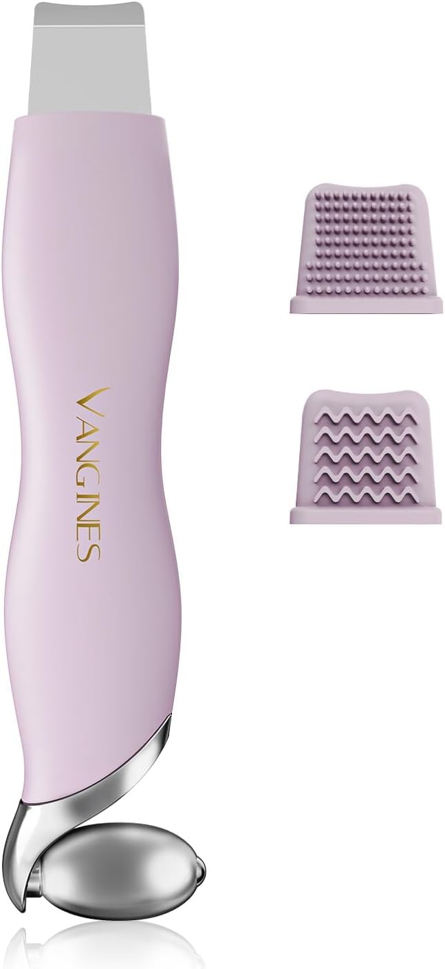 Vangines Blackhead Scraper Tool & Skin Scrubber Face Spatula for Blackhead Removal, Pore Cleaning, with Cooling Ice Roller & 2 Silicone Brush Heads (Berry Mauve)