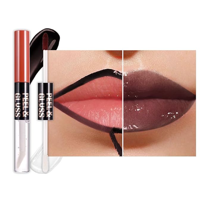 JUAAZIN Maroon Lip Stain Peel Off Lip Gloss oil Dual-Ended Combo, Lips Liner Stain Peel Off Tattoo, Long Lasting & Waterproof, Transfer-Proof Lip Tint Stain with Lip oil for All Skin Type 07#