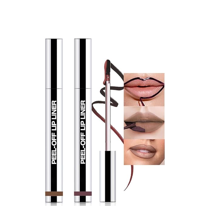 JUAAZIN 2Pcs Matte Liquid Lip Stain Peel Off Lip liner Tattoo, Matte Peel Off Lip Stain, Long Lasting Waterproof Lipstick Lip Gloss Stain, Transfer-proof for All Skin Types (0.24 fl oz-04#+05#)