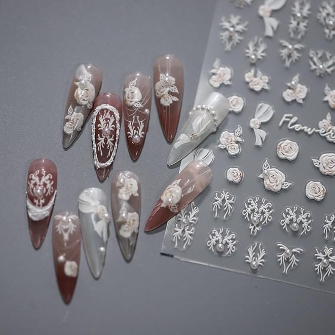 4 Sheets 3D Nail Stickers Package 4 Styles Self-Adhesive Small Nail Art Stickers Accessories for Women and Girls Manicure Decorations