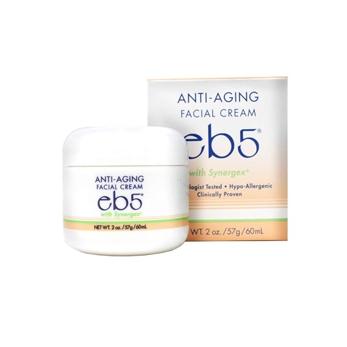 eb5 Anti-Aging Face & Neck Cream with Synergex Formula for Men/Women | Alleviates Appearance of Fine Lines & Wrinkles | Vitamin E, A, B5, Oat Kernel Complex | 2 Oz