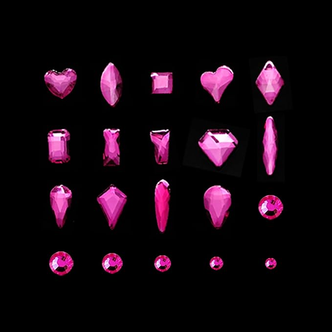 Yzzseven 14 Types of 700 Rose Pink Diamonds + 2100 Flat Rhinestones Mix 20 Styles Flatback DIY Crafts Rhinestone Crystals 3D Ornament‌s Flat Back Stones Set + Tweezers + Drill Pen