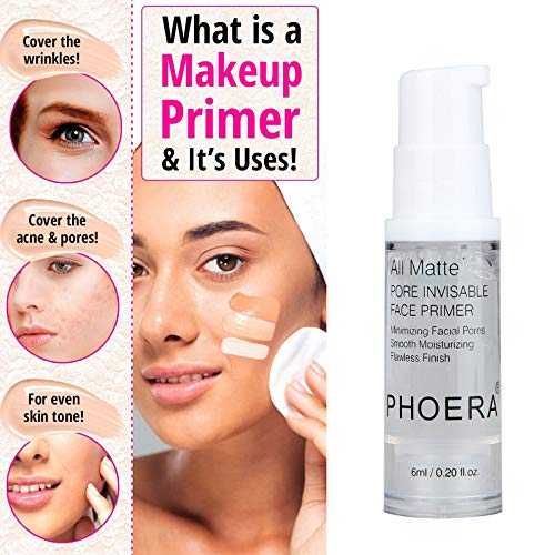 5PCS Liquid PHOERA Foundation Makeup Set Matte Liquid Full Coverage Oil Control Breathable Invisible Cover Concealer Foundation with Face Primer, Foundation Brush, Makeup Sponge (104 Buff Beige)