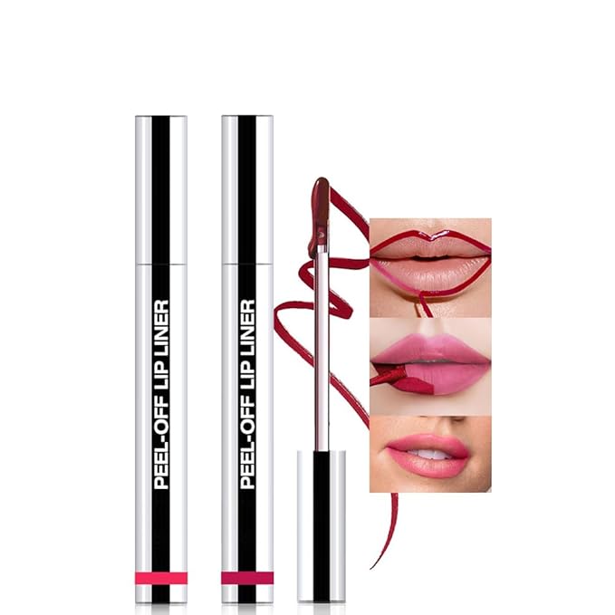 JUAAZIN 2Pcs Matte Liquid Lip Stain Peel Off Lip liner Tattoo, Matte Peel Off Lip Stain, Long Lasting Waterproof Lipstick Lip Gloss Stain, Transfer-proof for All Skin Types (0.24 fl oz-00#+06#)