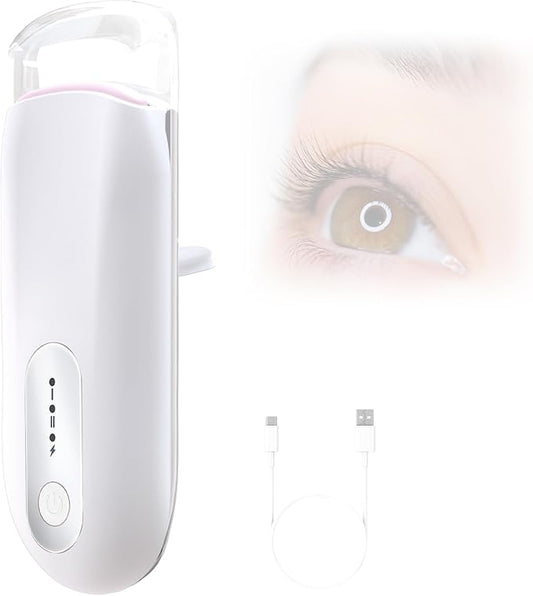 Transparent Heated Eyelash Curler, Electric Eye Lash Curler 10S Fast Heat 24Hrs Long Lasting, Portable Travel Natural C Curl Lashes Type-C Rechargeable Eyelash Curlers (White)