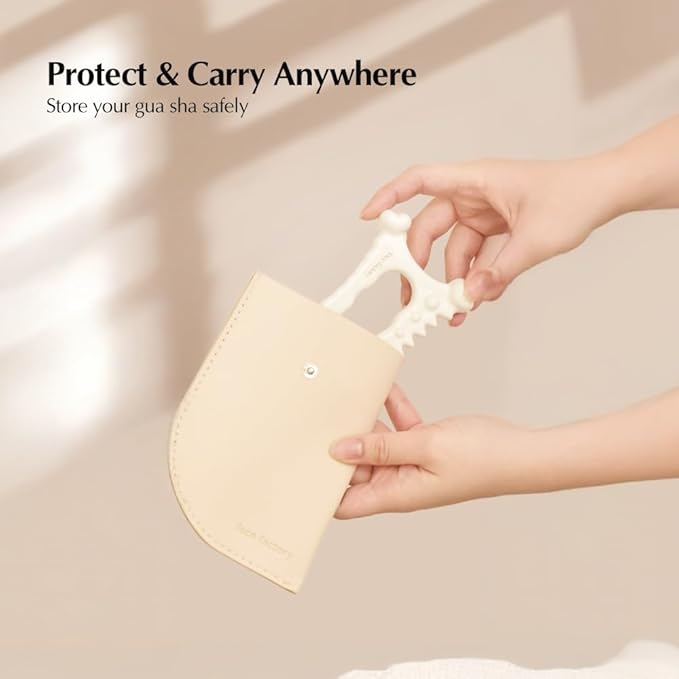 Face Factory Ceramic Gua Sha Tool- Face & Body Massager – 100% Natural White Clay, Triple-Fired Ceramic Tool for Lymphatic Drainage, Includes Storage Pouch & Guide (D-tok)