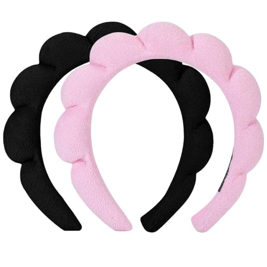 OCTAZI Soft Puffy Headband for Washing Face – Terry Cloth Skincare & Makeup Removal Hair Band for Women & Girls | Non-Slip Bubble Spa Headbands for Facial, Exfoliating, Bath & Beauty Routine