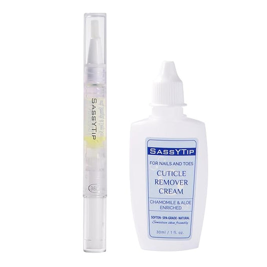 SASSYTIP Dynamic Duo: 15-Second Cuticle Remover Gel + Strengthening Nail Oil Pen. Get Salon-Perfect Nails at Home! Save with This Bundle. (Gel+Lemon)