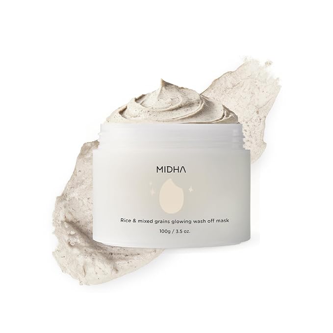 MIDHA RICE & MIXED GRAINS GLOWING WASHOFF MASK, 3.5oz/100g, Gentle Exfoliation, Glow & Smooth Texture, Rough Texture, Pore Clearing, Nourishing, Rice Enzyme, Wash off Pack