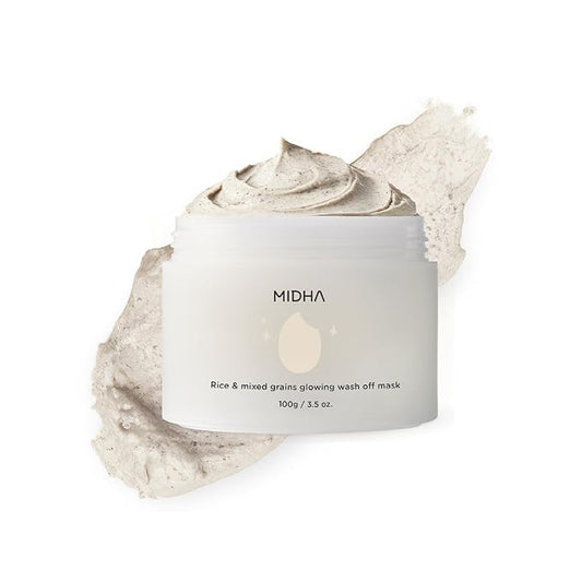 MIDHA RICE & MIXED GRAINS GLOWING WASHOFF MASK, 3.5oz/100g, Gentle Exfoliation, Glow & Smooth Texture, Rough Texture, Pore Clearing, Nourishing, Rice Enzyme, Wash off Pack