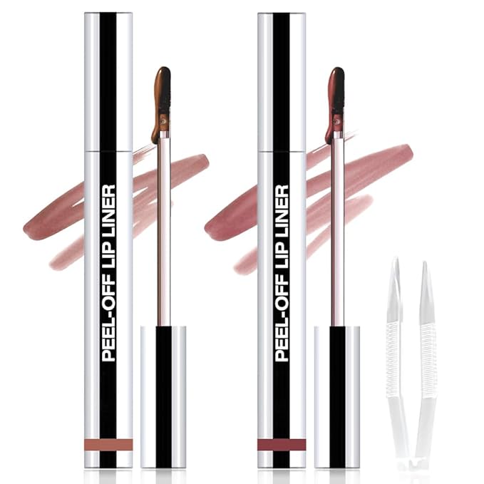 JUAAZIN 2Pcs Matte Lip Stain Peel Off Lip liner with Tweezer, Peel Off Lip Stain, Long Lasting Waterproof Lipstick Lip Gloss Tattoo, Transfer-proof for All Skin Types (0.24 fl oz-02#+03#)