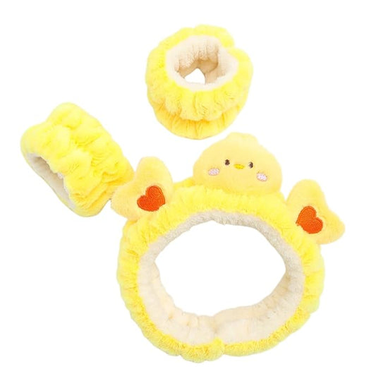 PERFECTSIGHT 2 Pack Cute Animal Headbands for Makeup Wash Shower Adjustable Elastic Hair Band for Girls and Women (Yellow Chicken)