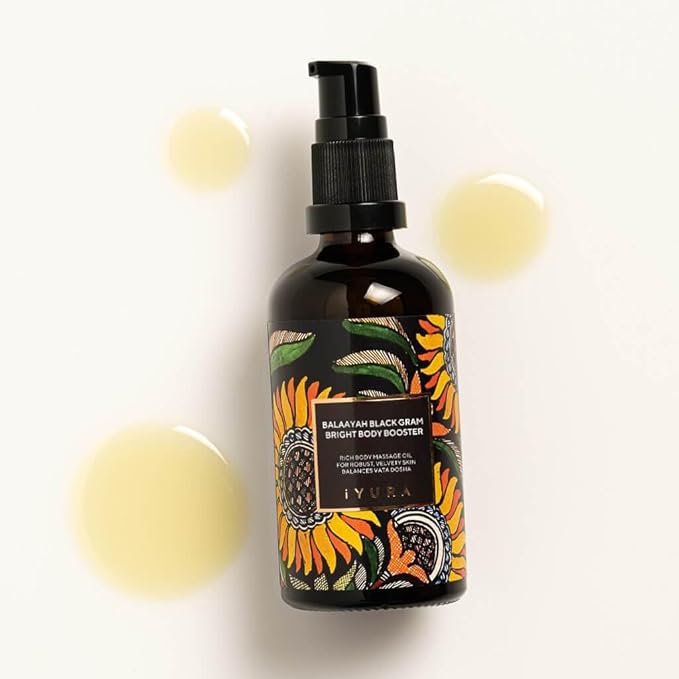 The Ayurveda Experience iYURA Balaayah Black Gram Bright Body Booster Oil | Ayurvedic Massage & Moisturizing Body Oil | Luxurious, Fast-Absorbing & Non-Sticky | 3.38 fl oz