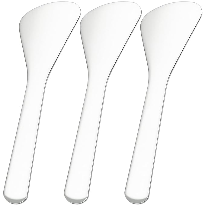Pndeyo 3pcs Mini Metal Makeup Spatula, Reusable Cosmetic Cream Spatulas Spoon, Skincare Scoop Applicator Facial Massage Beauty Tools for Mixing and Sampling Face Eye Cream- 3.17"×0.98"