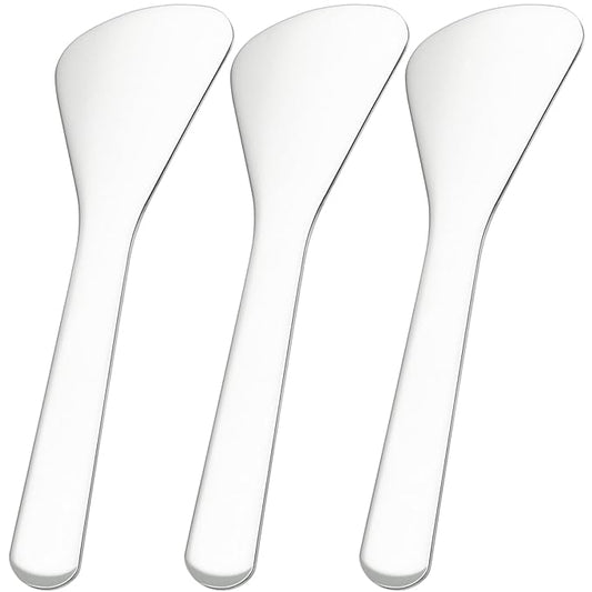 Pndeyo 3pcs Mini Metal Makeup Spatula, Reusable Cosmetic Cream Spatulas Spoon, Skincare Scoop Applicator Facial Massage Beauty Tools for Mixing and Sampling Face Eye Cream- 3.17"×0.98"