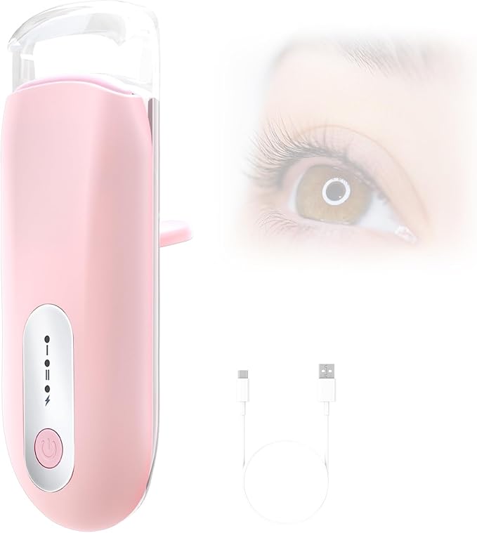 Visible Heated Eyelash Curler, Rechargeable Electric Eyelash Curlers 10S Fast Heat, Safe Anti-Burn Mini Heat Eye Lash Curler 24Hrs Long Lasting Natural C Curl Lashes (Pink)