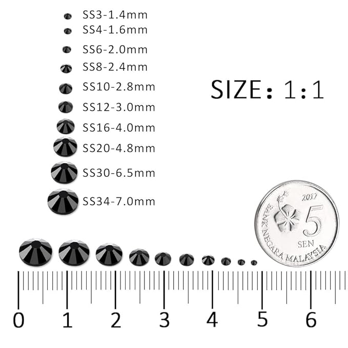 1440Pcs Black Crystal Rhinestones,Glass Flatback Rhinestones Gemstones Small for Nail Face Makeup Art Crafts Clothes Decoration - (SS6,2.0mm,Black)