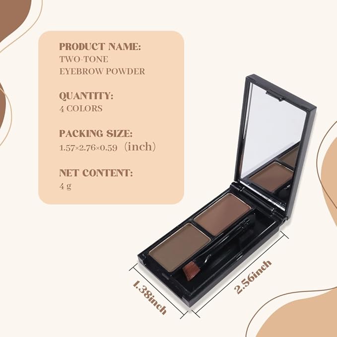 Brow Powder Kit – Long-Lasting Light Brown Gray Color Brow Filler for Full, Defined Natural Brows, Contour Palette with Double-Ended Brush, sombra para cejas-1#