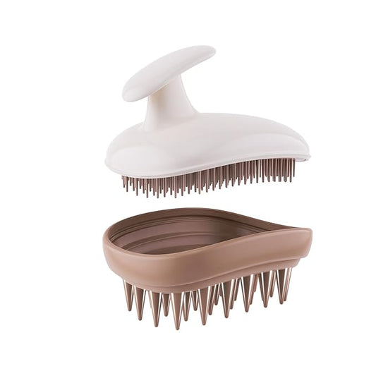 Rebex Scalp Massager Shampoo Brush,Scalp Scrubber,Exfoliator for Removing Dandruff & Hair Growth,Detangling Scrubber for All Hair(WhiteBrown)