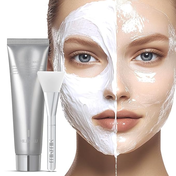 MILLIMILLI COLLAPY 3D Mask Set with Free Silicone Brush, Collagen Peel Off Face Mask for Glowing Skin, Glass Skin Glow Mask with Hydrolyzed Collagen, Moisturizing Korean Skincare (60ml / 2.02 fl oz)