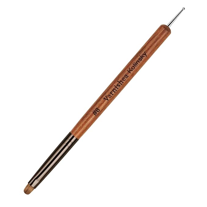 varnishea 100% Pure Kolinsky Hair French Tip Nail Art Brush Sandalwood Handle Gel Acrylic Nail Dotting Tool for Manicure Clean Up and Dotting Manicure Tool Professional Nail Brush - Size 8, 1.0 Count