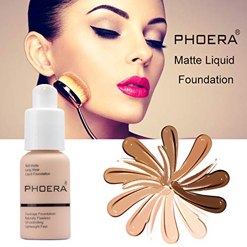 PHOERA Foundation,Flawless Soft Matte Oil Control Liquid Foundation Full Coverage Face Makeup. (104# Buff Beige)