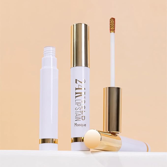 JUAAZIN All Day Lip Stain Peel Off Gold Liquid Lip Gloss Tattoo, Brownish Red Matte Finish Peel Off Lip Stain Masque, Long Lasting Waterproof Lip Tint, Transfer-proof for All Skin Types 02#