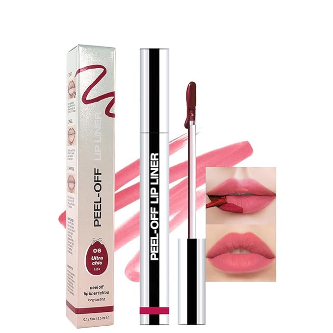 JUAAZIN Matte Liquid Lip Gloss Stain - Peel Off Lip Liner Tattoo, Pinkish Red Peel Off Lip Stain, Long Lasting & Waterproof, Transfer-Proof Lip Gloss for All Skin Types, 0.12 fl oz 06#