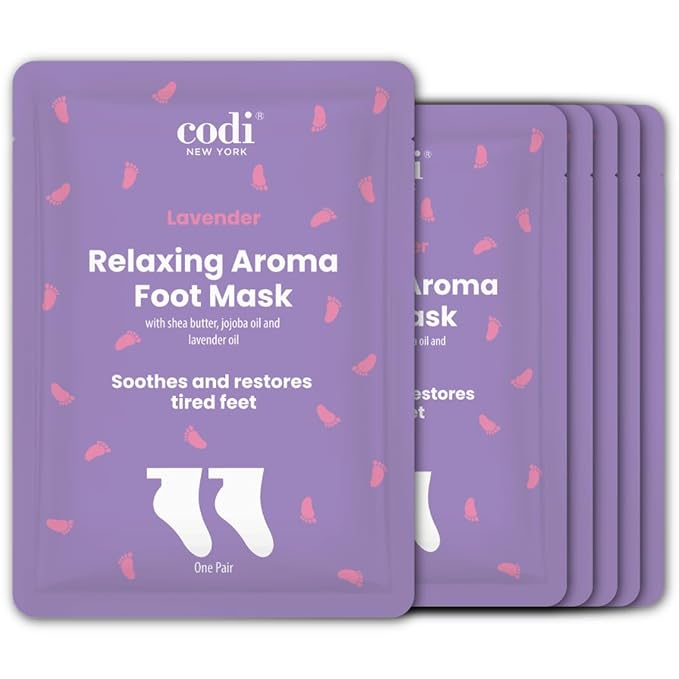 Codi New York Relaxing Aroma Foot Mask 6 Pairs | Soothes & Restores Tired, Dry Feet | Hydrating Foot Treatment for Cracked Heels & Rough Skin | Home Spa Pedicure Socks | Made In Korea (Lavender)