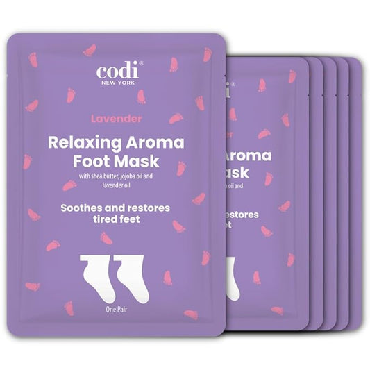Codi New York Relaxing Aroma Foot Mask 6 Pairs | Soothes & Restores Tired, Dry Feet | Hydrating Foot Treatment for Cracked Heels & Rough Skin | Home Spa Pedicure Socks | Made In Korea (Lavender)