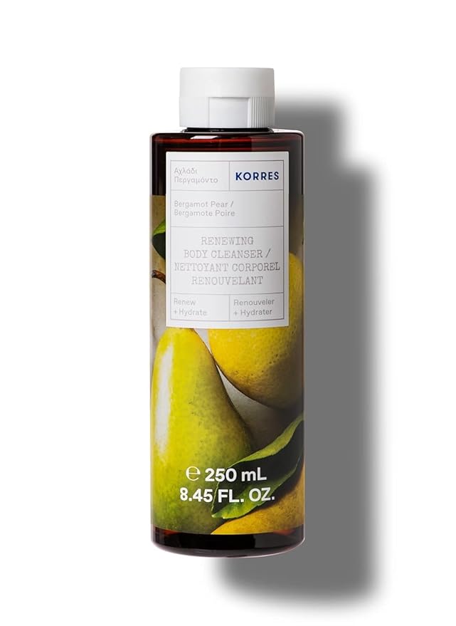 KORRES Renewing Body Cleanser, Bergamot Pear, Foaming Shower Gel for Women & Men with Hydrating Greek Botanicals, Body Wash for Smooth Skin, Vegetarian & Cruelty Free, Made in Greece, 8.45 Fl Oz