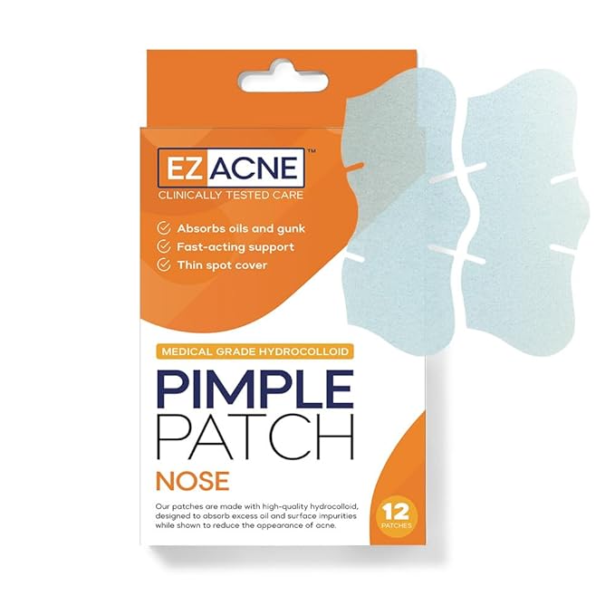 EZACNE™ Pimple Patches for Nose – Hydrocolloid Nose Pimple Patches for Zits, Blemishes & Excess Oil – Overnight Pore & Whitehead Nose Strips (12 Count)