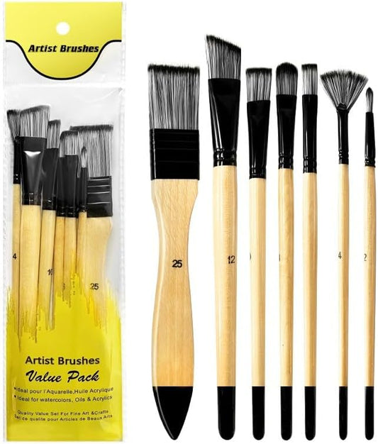 CPLAGYUEWZ Paint Brushes Set, 1 Pack 7 Pcs Round-Pointed Tip Nylon Hair Artist Acrylic Paint Brushes for Acrylic Painting Oil Watercolor, Face Nail Art, Canvas, Miniature Detailing & Rock Painting