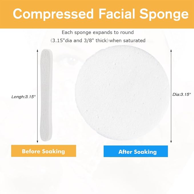Mgiflw Compressed Facial Sponge,Reusable Makeup Blender 60 Count,Soft Round Wash Sponges for Estheticians Makeup Removal,Face Cleansing Exfoliating Compress Spa Pads for Women,White