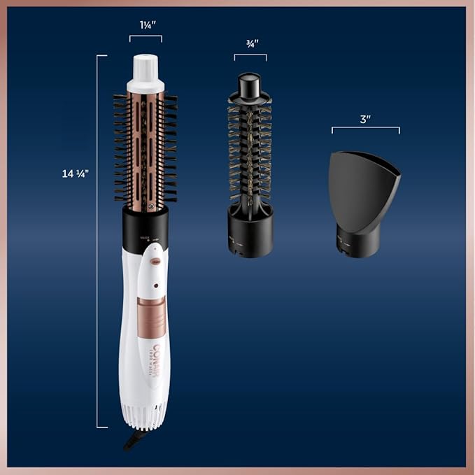 Conair Double Ceramic 3-in-1 Hot Air Brush, 1000W, Interchangeable 1¼" Thermal & ¾” Boar Bristle Attachments for Voluminous Curls & Straight Styles, Hot Air Brush for Fine & Thick Hair (Pack of 4)