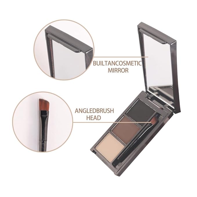 Eye Brow Powder Palette with Mirror for Women, Brown Taupe Eyebrow Powder Kit with Brush, Long-Lasting 3 Colors Brow Palette, Filler for Full, Defined Natural Brows Shaping (03)