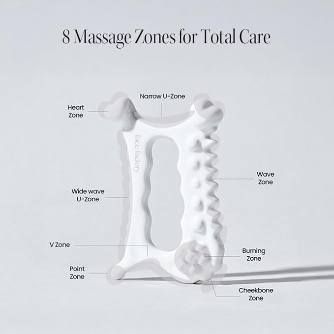Face Factory Ceramic Gua Sha Tool- Face & Body Massager – 100% Natural White Clay, Triple-Fired Ceramic Tool for Lymphatic Drainage, Includes Storage Pouch & Guide (D-tok)
