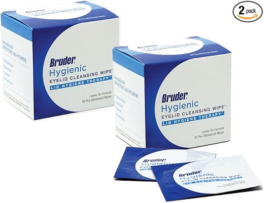 Bruder Hygienic Eyelid Cleansing Wipes (Pack of 2) | Rinse-free Exfoliating Wipes Remove Excess Oil and Debris from Eyelids & Lashes | 30 Count Box