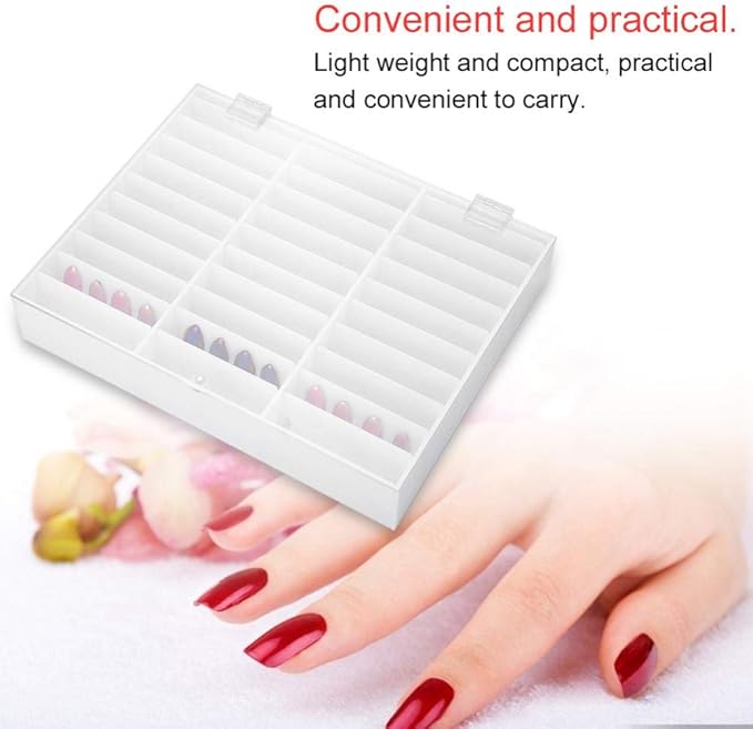 Semme Fake Nail Organizer,Nail Storage Box, Display Box Nail Art Decoration Container Empty Nail Tips Storage Box Fake Nail Display Case(White)