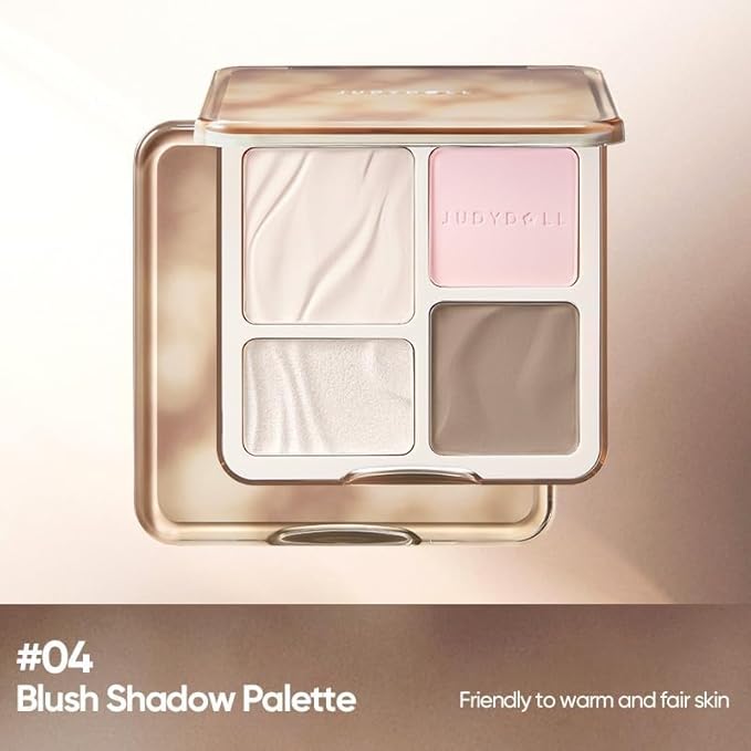 JUDYDOLL Highlight & Contour Palette, All-in-One Matte Highlighter Contour Compact, Blendable Face Makeup for Beginners, for All Skin Tones (04 Blush Shadow Palette)