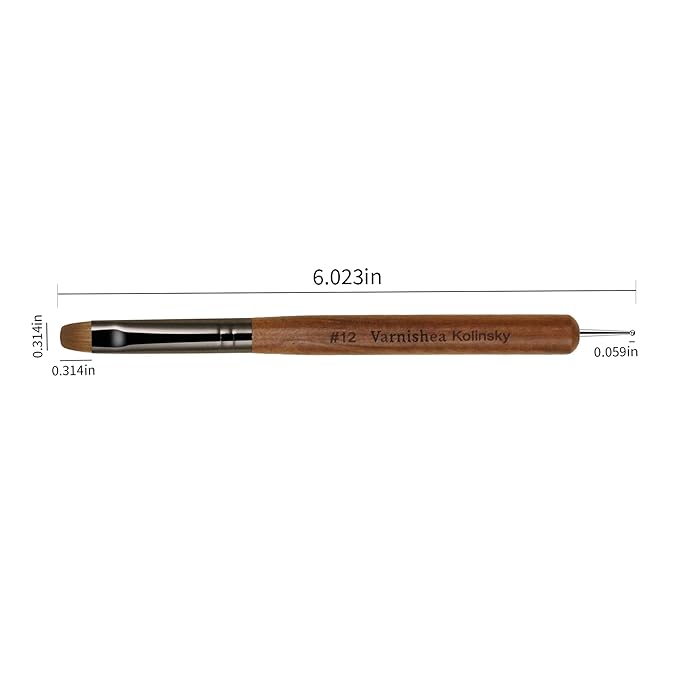 varnishea 100% Pure Kolinsky Hair French Tip Nail Art Brush Sandalwood Handle Gel Acrylic Nail Dotting Tool for Manicure Clean Up and Dotting Manicure Tool Professional Nail Brush - Size 12, 1.0 Count