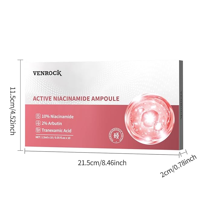 VENROCK Active Niacinamide Ampoule – 10% Vitamin B3 + 2% Arbutin + Tranexamic Acid Serum for Brighter, Even Skin Tone | 1.5ml x 10 Ampoules, Fragrance-Free, Non-Irritating