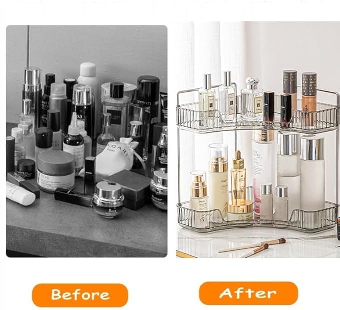 Grey Bathroom Counter Shelf - 2 Tier Vanity Organizer for Skincare, Makeup, Toiletries, Lotions & Perfumes
