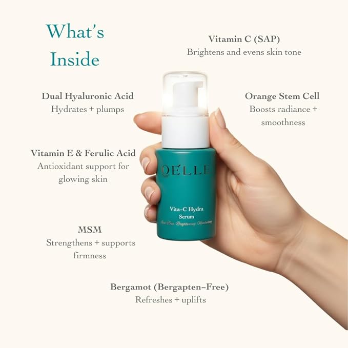 Serum Vitamin C Hydra Glow, with Hyaluronic Acid, Ferulic Acid, MSM & Stem Cells – Brightening, Hydrating, Dark Spot & Fine Line Support, Lightweight Anti-Aging Face Serum