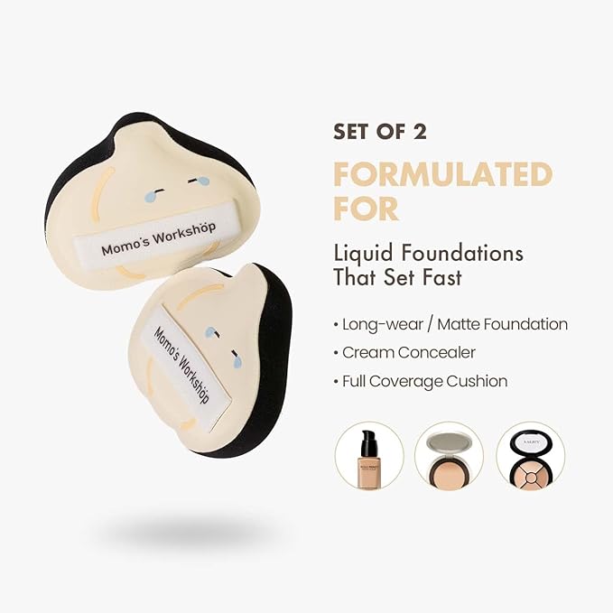 Crying Garlic Makeup Sponge 2-Pack, Hydrophilic PU for Sheer Finish, Dry&Wet Use,Pointed Tip for Concealer & Flat Side for Foundation, Flawless Sheer Finish with Travel Case